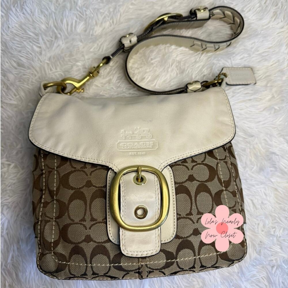 y2k COACH 2007 Bleeker 11434 Brown Bone Canvas Flap Shoulder Bag